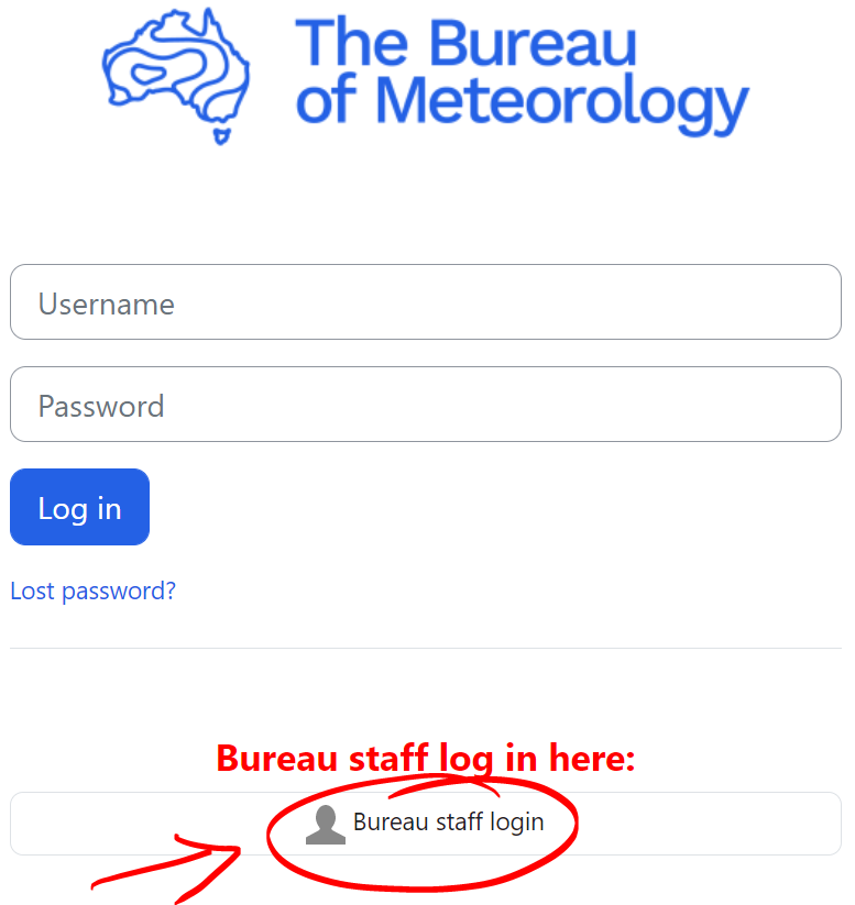 screenshot showing the Bureau staff login button on the login page